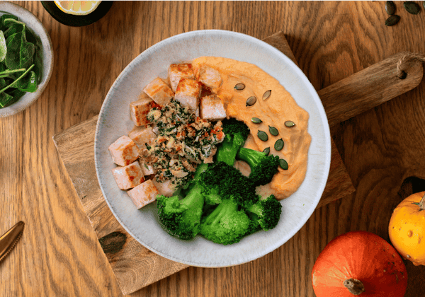 Salmon with pumpkin puree
