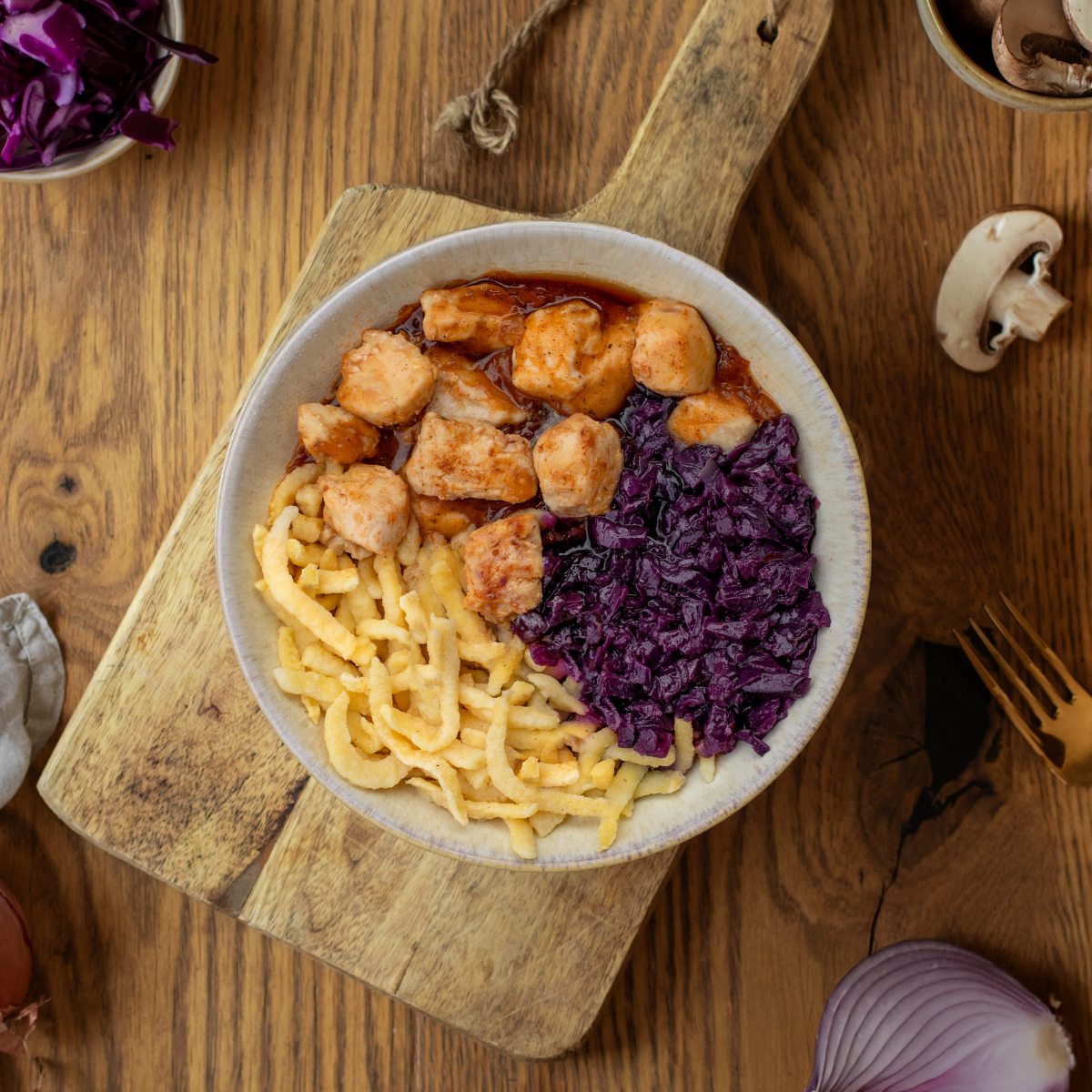Poulet au chou rouge & spätzle