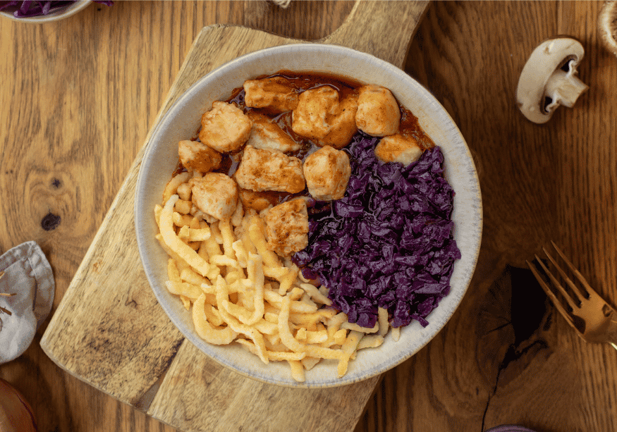 CH: Hähnchen mit Rotkohl & Spätzle